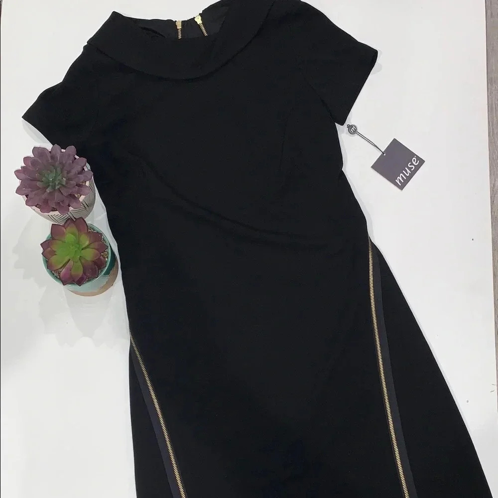 Muse Cowl Neck Shift Dress with Zipper Detail
